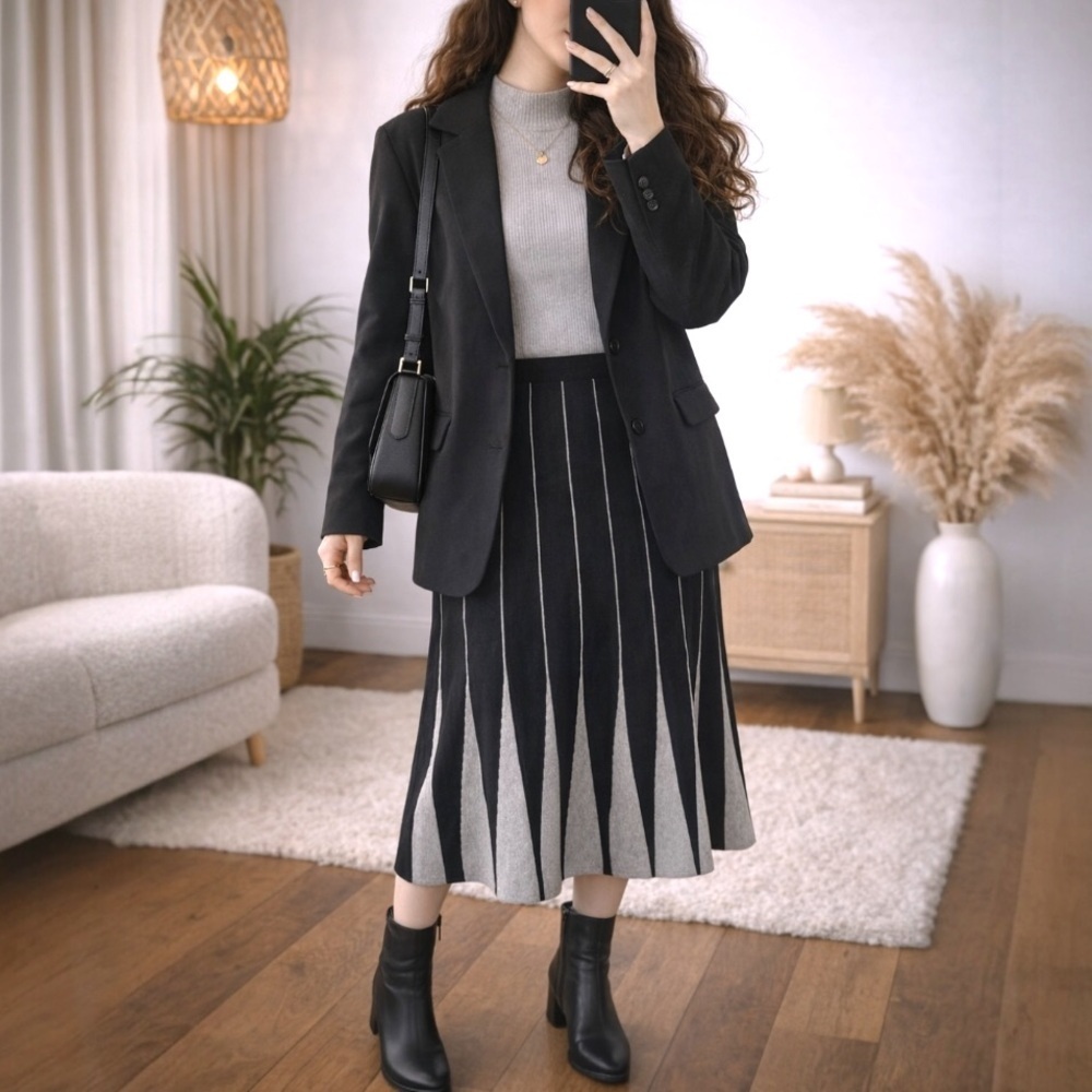 Grace Elements Black and Gray Pleated Pencil Skirt